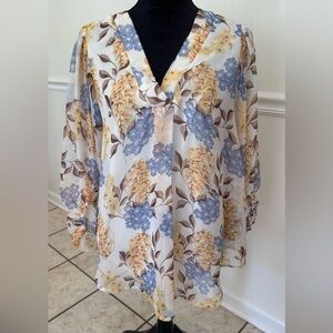 JODIFL Floral Blouse in Blue, Yellow, and Brown